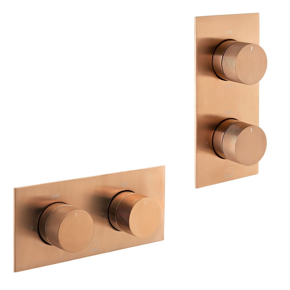 Cutout image of Vado Individual Knurled Accents Brushed Bronze Dual Outlet Shower Valve